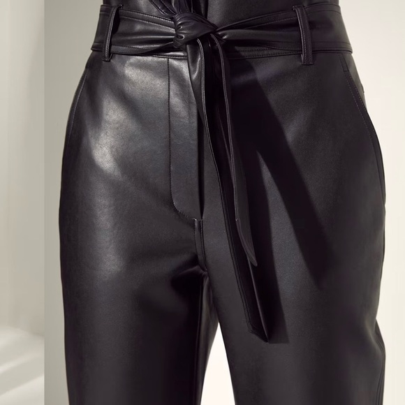 Aritzia Wilfred Black vegan Leather High-Waist Pants Tie-Front  stretchy size 6 - Picture 6 of 15